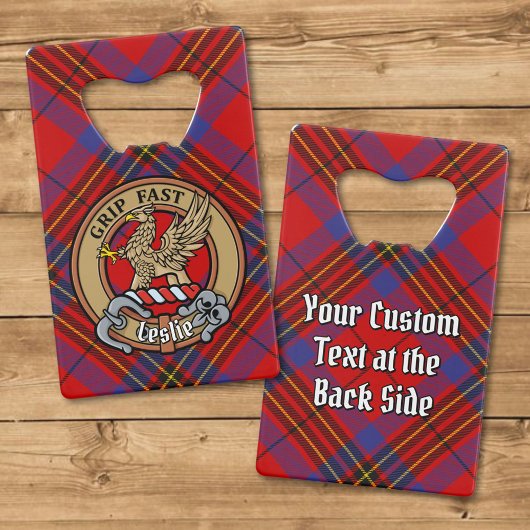 Clan Leslie Crest over Red Tartan Creditkaart Flessenopener