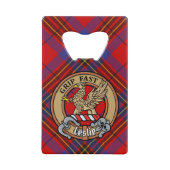Clan Leslie Crest over Red Tartan Creditkaart Flessenopener (Voorkant)
