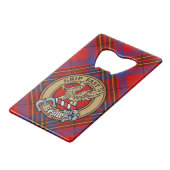 Clan Leslie Crest over Red Tartan Creditkaart Flessenopener (Voorkant Gekanteld)