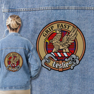 Clan Leslie Crest over Red Tartan Denim Jacket
