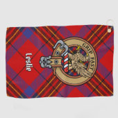 Clan Leslie Crest over Red Tartan Golfhanddoek (Horizontaal)