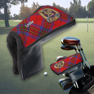 Clan Leslie Crest over Red Tartan Golfheadcover