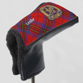 Clan Leslie Crest over Red Tartan Golfheadcover (3/4 voorkant)