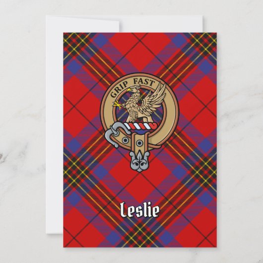 Clan Leslie Crest over Red Tartan Kaart (Achterkant)