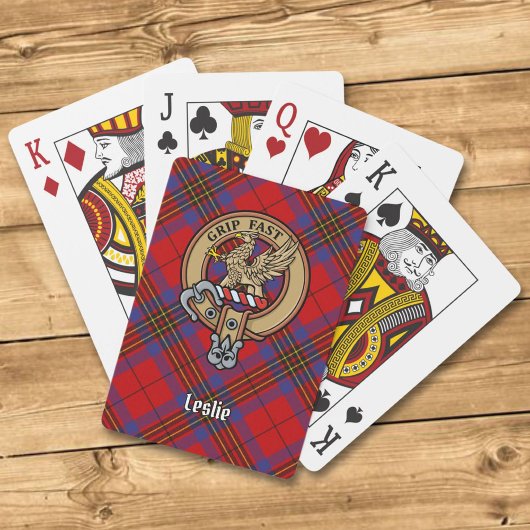 Clan Leslie Crest over Red Tartan Pokerkaarten