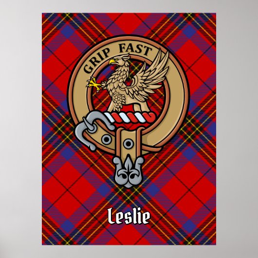 Clan Leslie Crest over Red Tartan Poster (Voorkant)