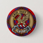 Clan Leslie Crest over Red Tartan Ronde Button 5,7 Cm (Voorkant)