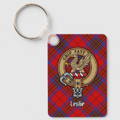 Clan Leslie Crest over Red Tartan Sleutelhanger (Voorkant)