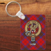 Clan Leslie Crest over Red Tartan Sleutelhanger (Voorkant)
