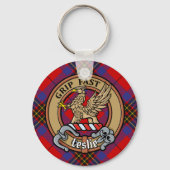 Clan Leslie Crest over Red Tartan Sleutelhanger (Voorkant)
