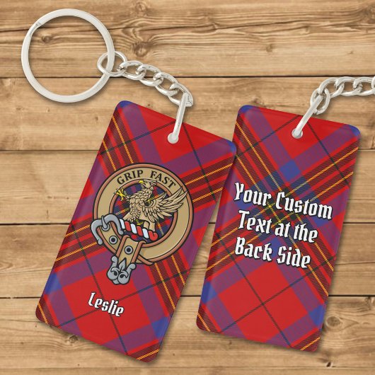 Clan Leslie Crest over Red Tartan Sleutelhanger