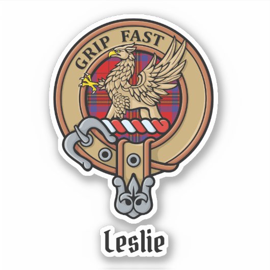 Clan Leslie Crest over Red Tartan Sticker (Voorkant)