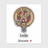 Clan Leslie Crest over Red Tartan Sticker (Vel)
