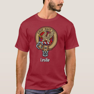 Clan Leslie Crest over Red Tartan T-shirt