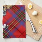 Clan Leslie Crest over Red Tartan Theedoek (Quarter Fold)