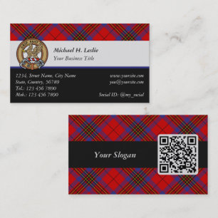 Clan Leslie Crest over Red Tartan Visitekaartje