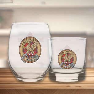 Clan Leslie Crest over Red Tartan Whisky Glas
