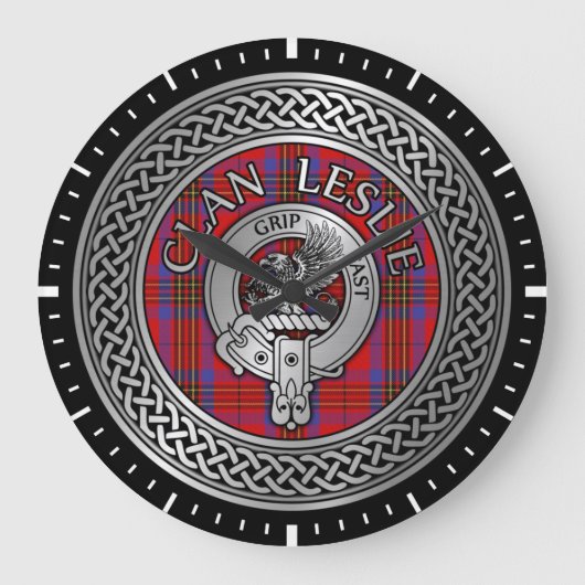 Clan Leslie Crest & Tartan Knot Grote Klok (Voorkant)