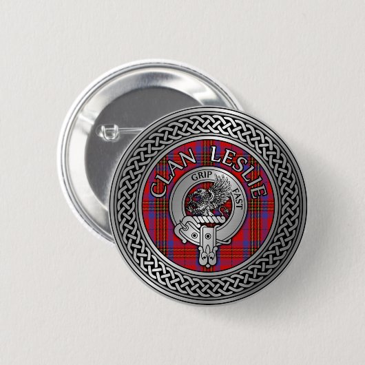 Clan Leslie Crest & Tartan Knot Ronde Button 5,7 Cm (Voorkant /achterkant)
