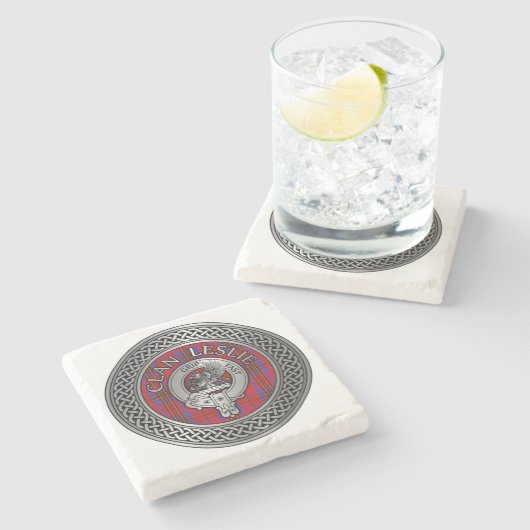 Clan Leslie Crest & Tartan Knot Stenen Onderzetter (Zijkant)
