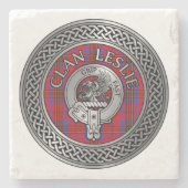 Clan Leslie Crest & Tartan Knot Stenen Onderzetter (Voorkant)