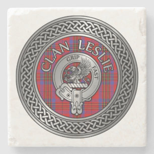 Clan Leslie Crest & Tartan Knot Stenen Onderzetter