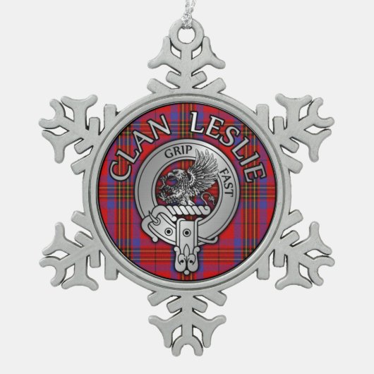 Clan Leslie Crest & Tartan Tin Sneeuwvlok Ornament (Voorkant)