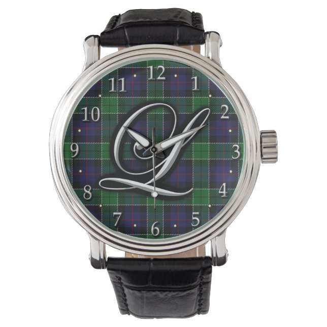 Clan Leslie Letter L Monogram Jacht Tartan Horloge (Voorkant)
