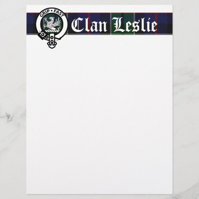 Clan Leslie Tartan & Crest Letterhead (Voorkant)