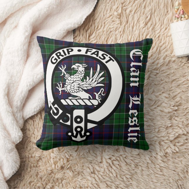 Clan Leslie Tartan & Crest Sierkussen (Deken)