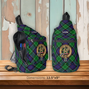 Clan Leslie Wapen over Hunting Tartan Sling Bag