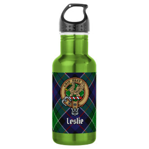 Clan Leslie Wapen over Hunting Tartan Waterfles