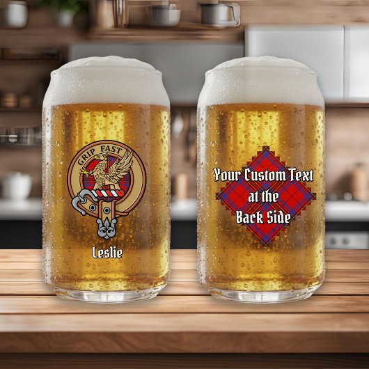 Clan Leslie Wapen over Rode Tartan Blikvorm Glas