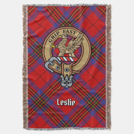Clan Leslie-wapen over rode tartan Deken (Voorkant Verticaal)