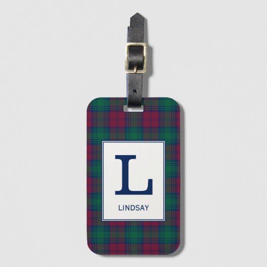 Clan Lindsay Tartan Monogrammed Bagagelabel (Voorkant (verticaal))