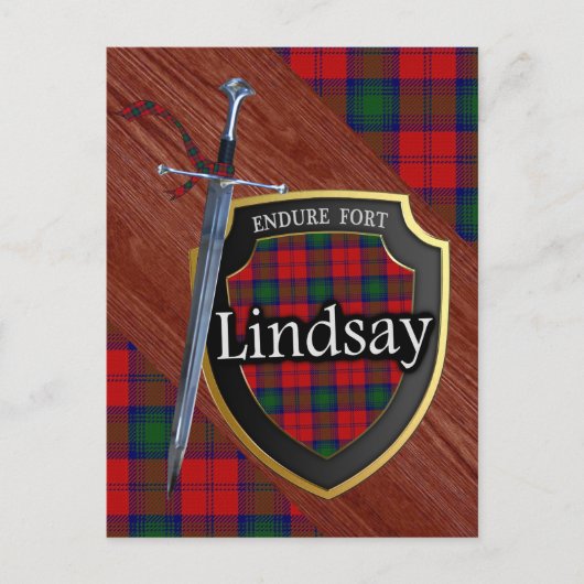 Clan Lindsay Tartan Sword & Shield Briefkaart (Voorkant)