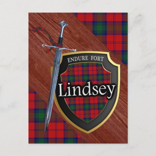 Clan Lindsey Tartan Sword & Shield Briefkaart (Voorkant)