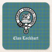 Clan Lockhart Crest Badge & Tartan Kartonnen Onderzetters (Voorkant)