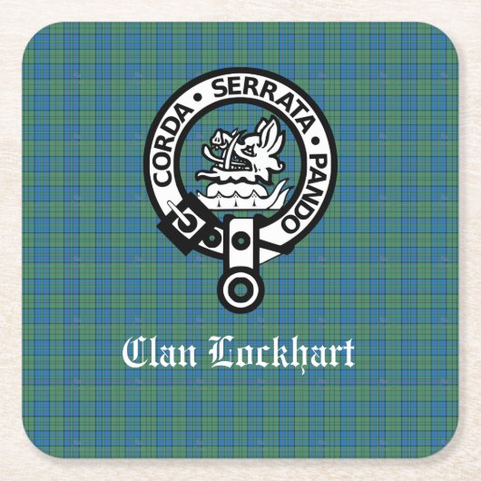 Clan Lockhart Crest Badge & Tartan Kartonnen Onderzetters (Voorkant)