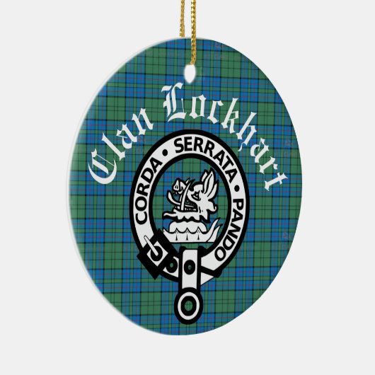Clan Lockhart Crest Badge & Tartan Keramisch Ornament (Rechts)