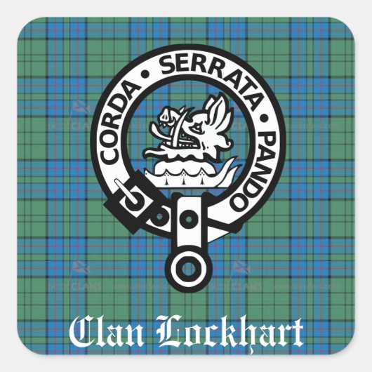 Clan Lockhart Crest Badge & Tartan Vierkante Sticker (Voorkant)