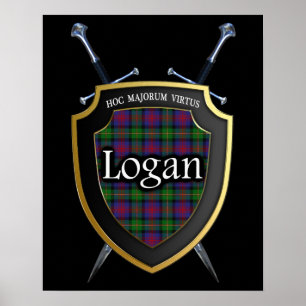 Clan Logan Tartan Scottish Shield & Swords Poster