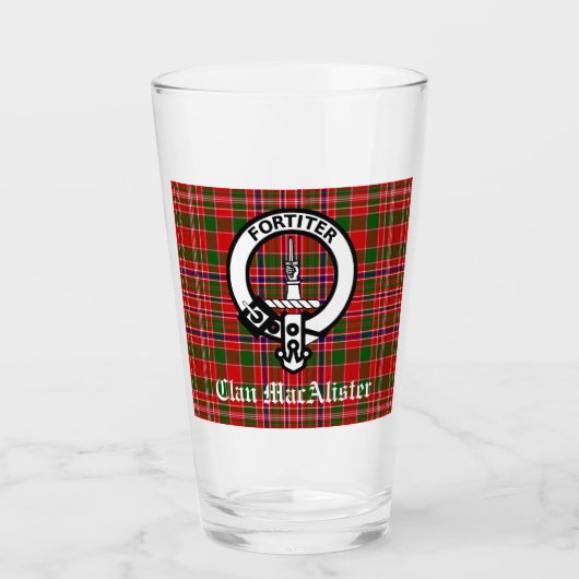Clan MacAlister Crest Badge en Tartan Glas (Voorkant)