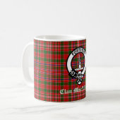 Clan MacAlister Crest Badge en Tartan Koffiemok (Voorkant links)