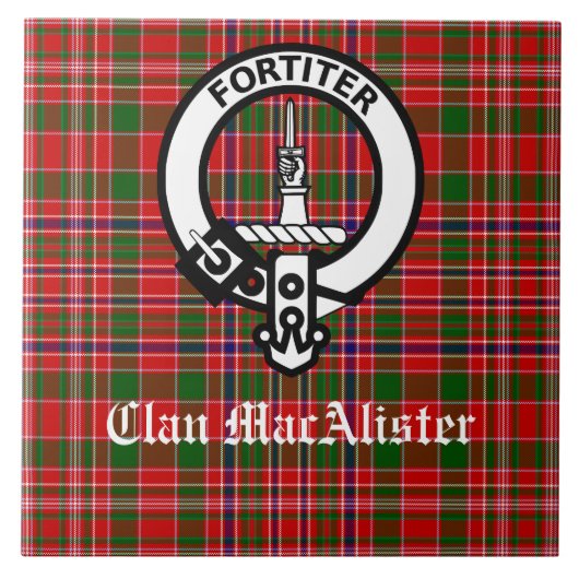 Clan MacAlister Crest Badge en Tartan Tegeltje (Voorkant)
