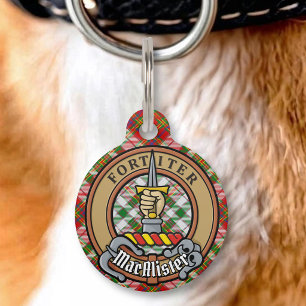 Clan MacAlister Crest over Dress Tartan Huisdierpenning