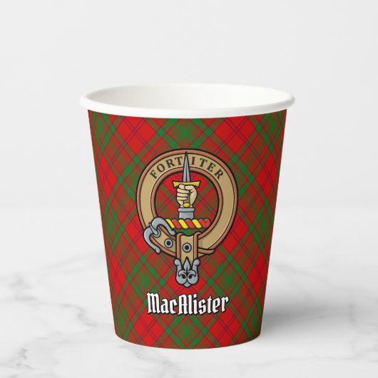 Clan MacAlister Crest over Glenbarr Tartan Papieren Bekers (Voorkant)