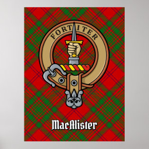 Clan MacAlister Crest over Glenbarr Tartan Poster