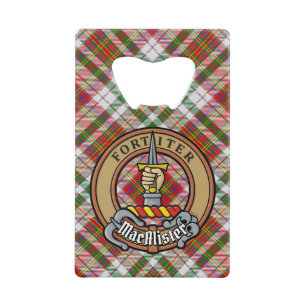 Clan MacAlister Crest over Jurk Tartan Creditkaart Flessenopener