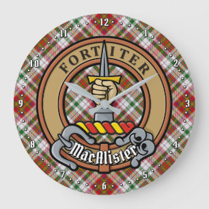 Clan MacAlister Crest over Jurk Tartan Grote Klok